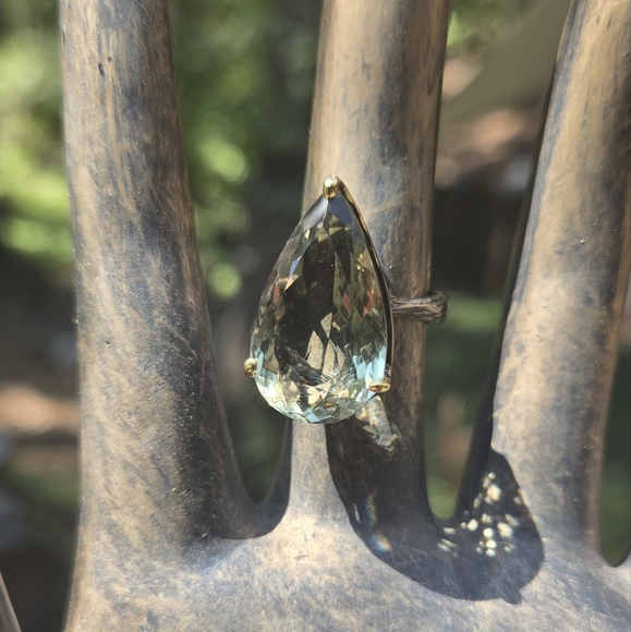 24k Green Amethyst Natural Gem Sterling Rhodium & 24k Gold Ring Sz7.5 - Picture 4 of 13